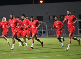 آخر حصة تدريبية للمنتخب المغربي استعدادا لمباراة جنوب إفريقيا