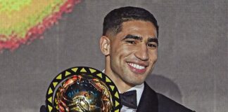 أشرف حكيمي يتوج بجائزة الكرة الذهبية الإفريقية