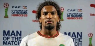 آدم سودي يتوج بجائزة أفضل لاعب في مباراة المغرب وإثيوبيا